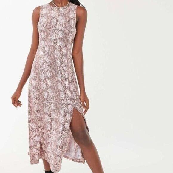 New Urban Outfitters Dress Womens Sz Medium Snake Print Maxi Front Slit - Picture 2 of 8